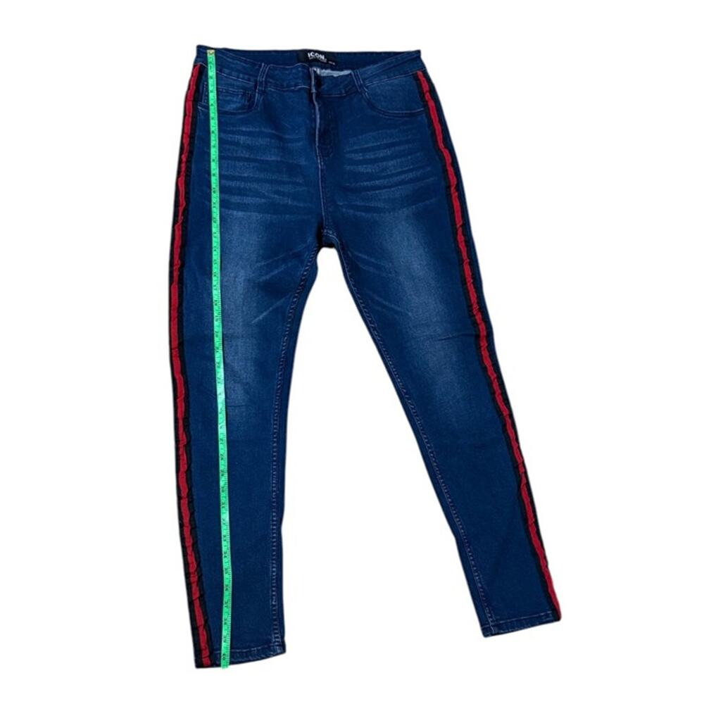 ICON Amsterdam Men Slim Fit Blue Denim Jeans Red & Black Side Stripes 36 - Picture 5 of 8